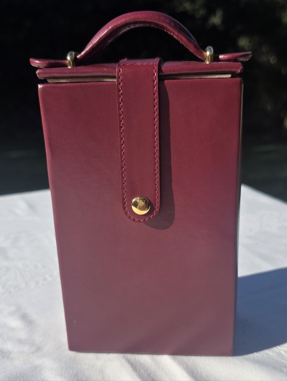Vintage Burgundy Travel Jewelry Case Mirror Ring Storage Vanity Box